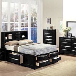 Brand New 4PC Black Bookcase Storage Bedroom Set