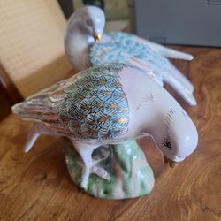 Vintage Golden Peony Porcelain Doves