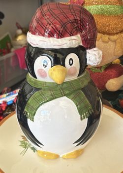 Penguin Christmas Cookie Jar