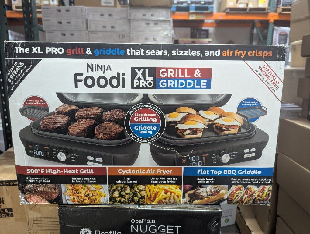 Ninja IG651 Foodi Smart XL Pro 7-in-1 Indoor Grill/Griddle Combo, use Opened or Closed, Air Fry, Dehydrate & More, Pro Power Grate, Flat Top, Crisper,