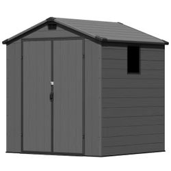 Patiowell 6 ft. W x 6 ft. D Outdoor Resin Plastic Shed with Floor and Windows, Gray (36 sq. ft.) Brand new in boxes  N200 $600