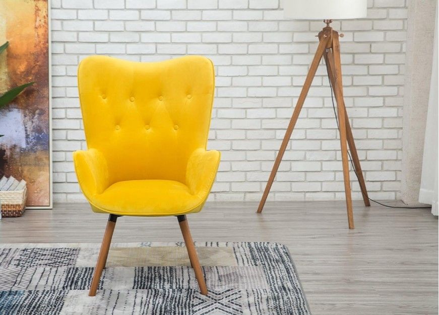Roundhill Yellow Velvet Tufted Accent Chair AC155YL