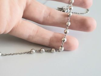 Silver Beaded Chain Rosary Necklace