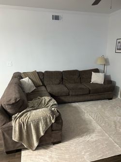 Brown Fabric L-Shaped Sectional Sofa