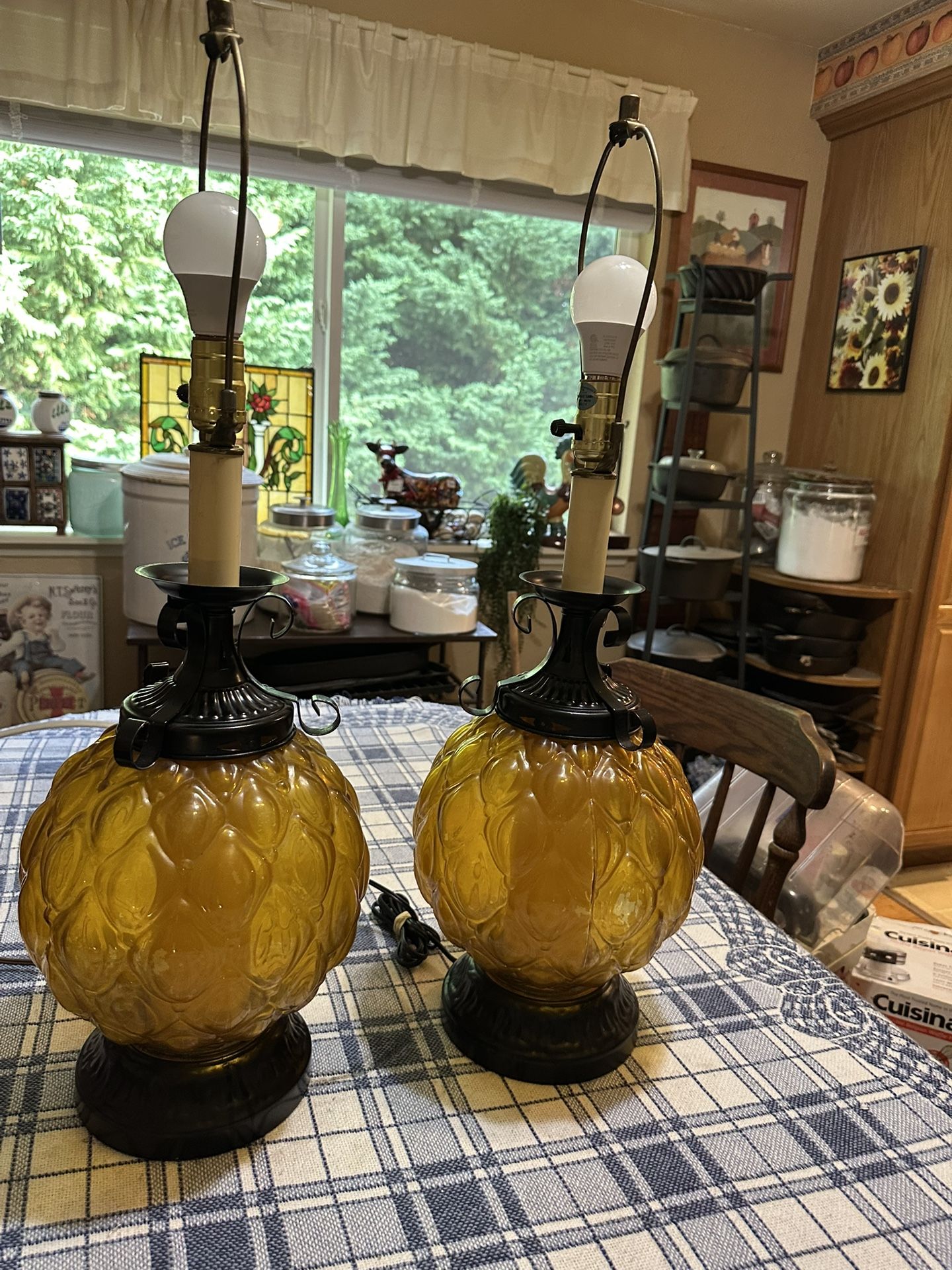 Pair Of Amber MCM Vintage Table Lamps