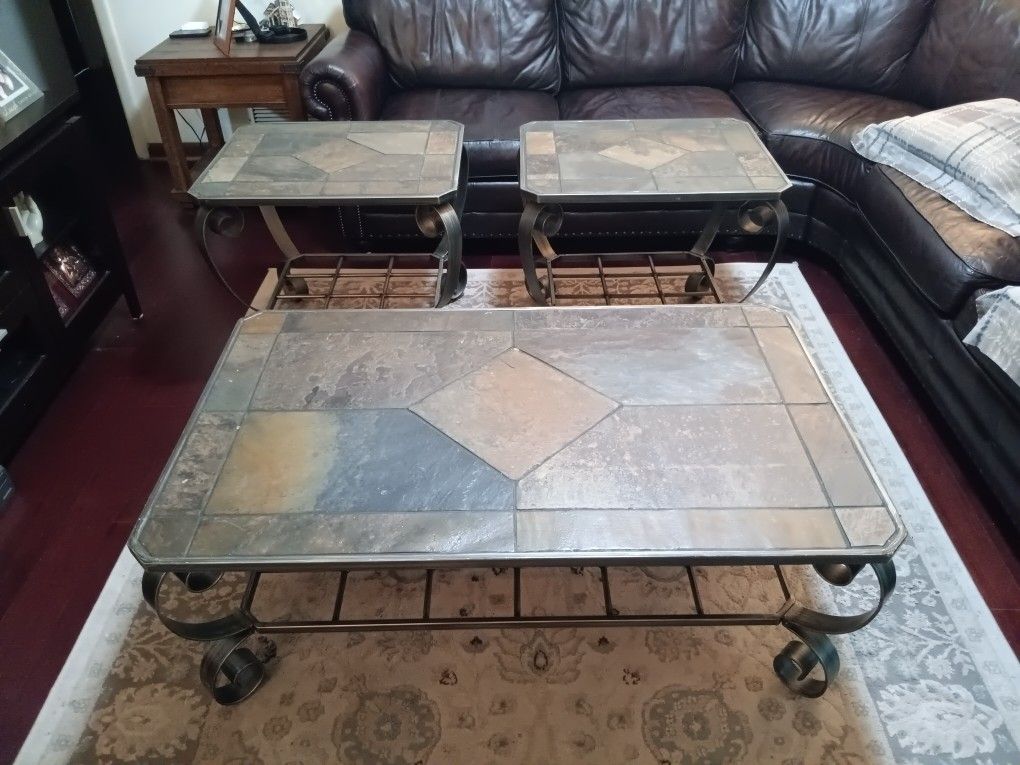Slate Top Coffee Table And End Tables