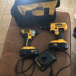 Dewalt impact drill regular drill and two batteries plus charger