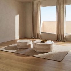 2 PC COFFEE TABLE SET   (F44013) TRAVERTINE LOOK DELIVER AVAILABLE