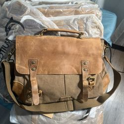 Men’s/Woman’s Leather Satchel Full Leather Canvas Messenger Bag Fits 14’ LAPTOP Brand New