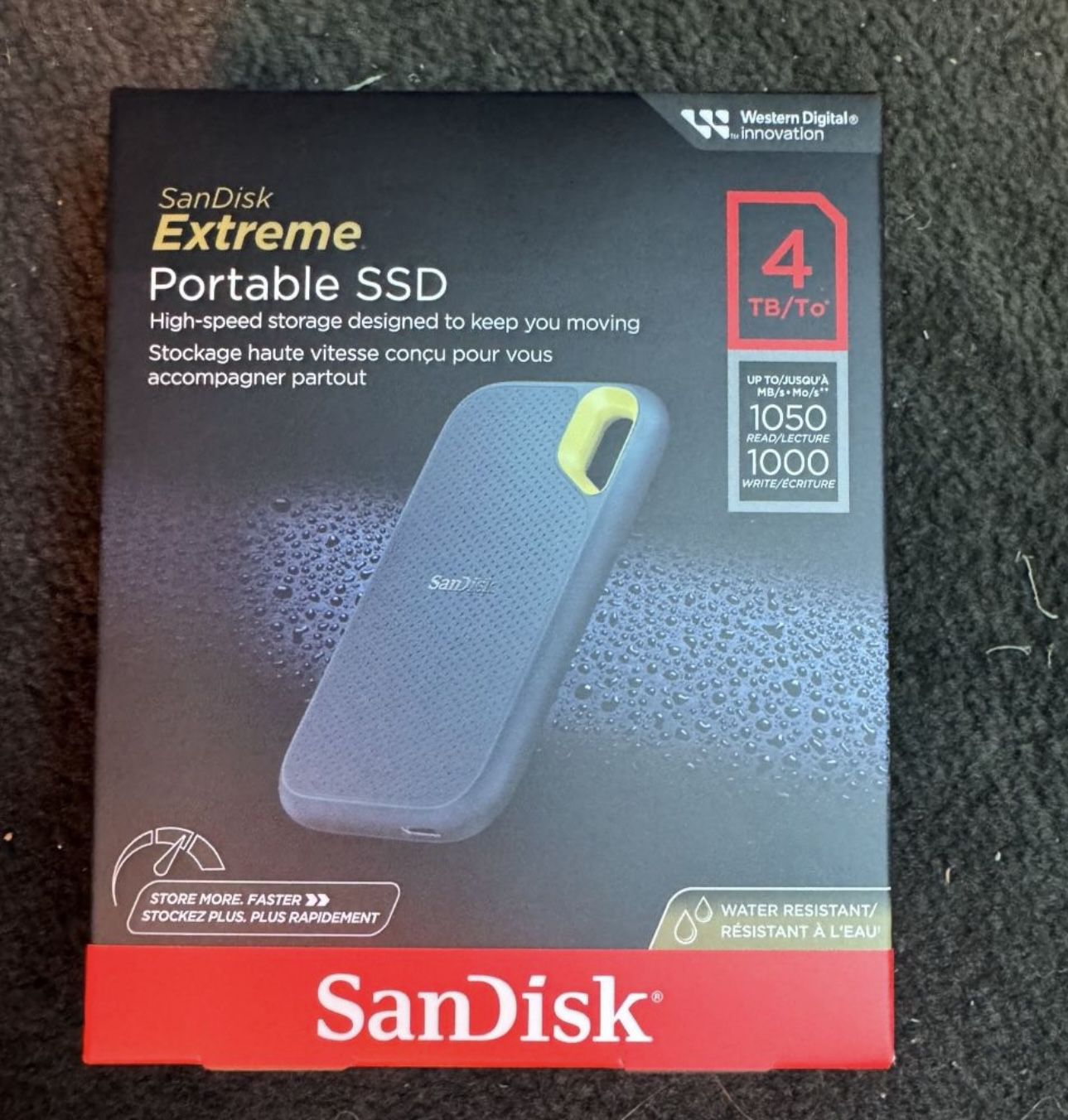 SanDisk 4TB Extreme Portable SSD - Up to 1050MB/s, USB-C, USB 3.2 Gen 2, IP65 Water and dust Resistance, Updated Firmware, Monterey 