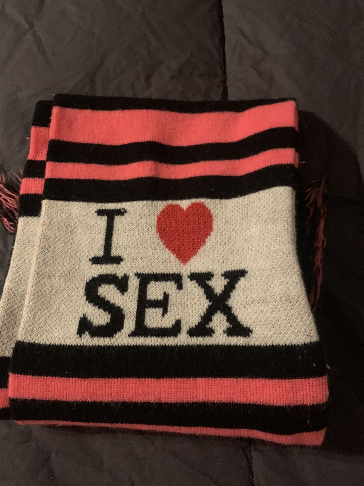 Scarf. I love Sex. Polyester, machine washable