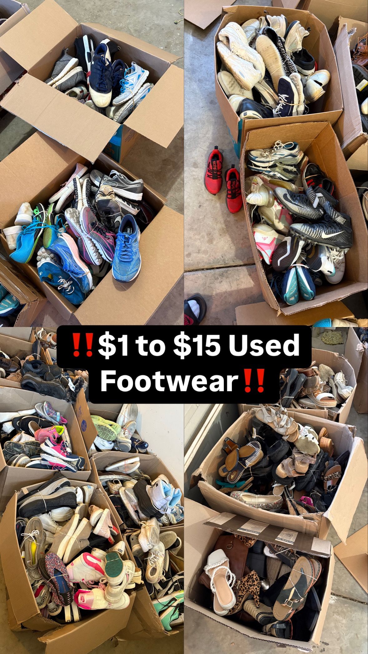 $1 - $15 Used Footwear (Sneakers, Cleats, Sandals, Heels, Boots, Baby Shoes, Womens & Mens Pairs)
