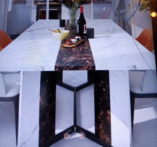 Brown And White Wood Marble Style Table