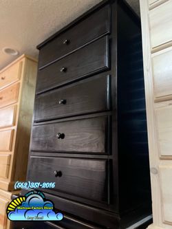 Black pinewood five drawer dresser new chest cajonera Comoda de Pino