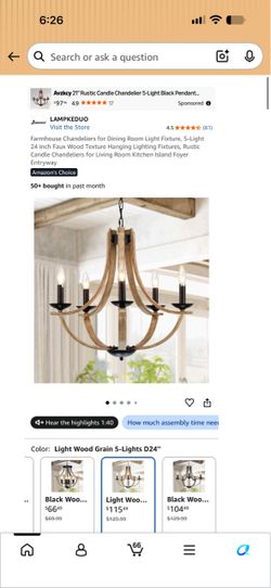 LAMPKEDUO 5-Light Farmhouse Wood Chandelier