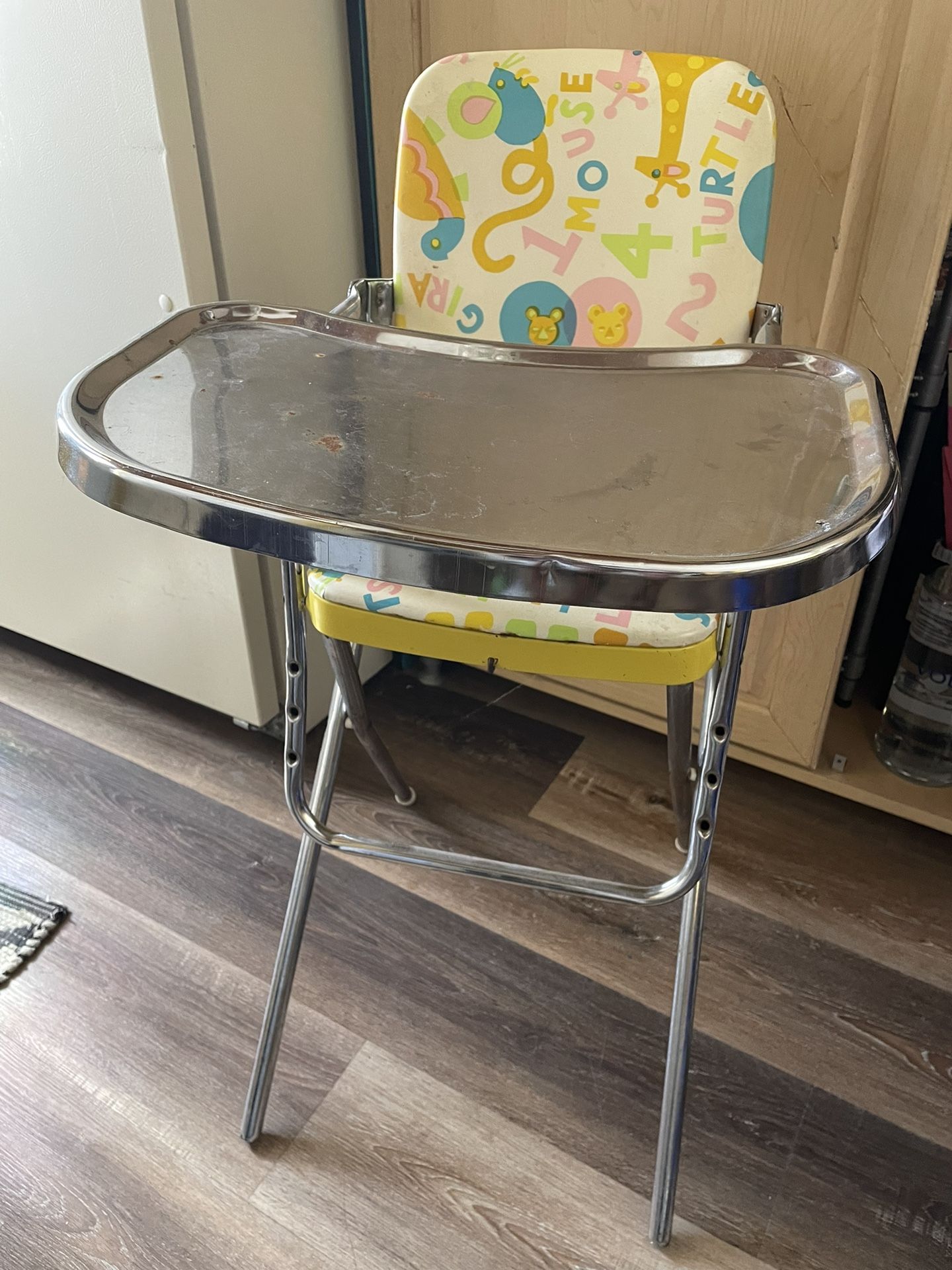 Vintage Metal Vinyl Folding Highchair
