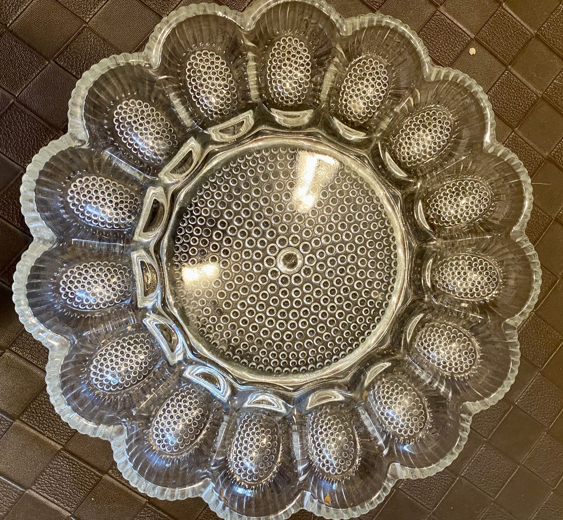 Vintage Crystal Bubble Hobnail Indiana Glass Egg Serving Platter