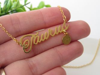 12 Constellation Zodiac Old English Letter Sign Pendant Necklace Astrology, Taurus