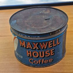 Vintage Maxwell House Coffee Tin 1lb Regular Grind Key Wind Can 1940s 1950s