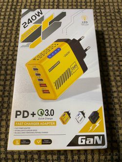 5 Port 240W GaN Fast Charger Adapter Yellow