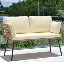Wicker Outdoor Loveseat, All-Weather Patio Sofa for Balcony, Backyard, Pool, Porch, Deck