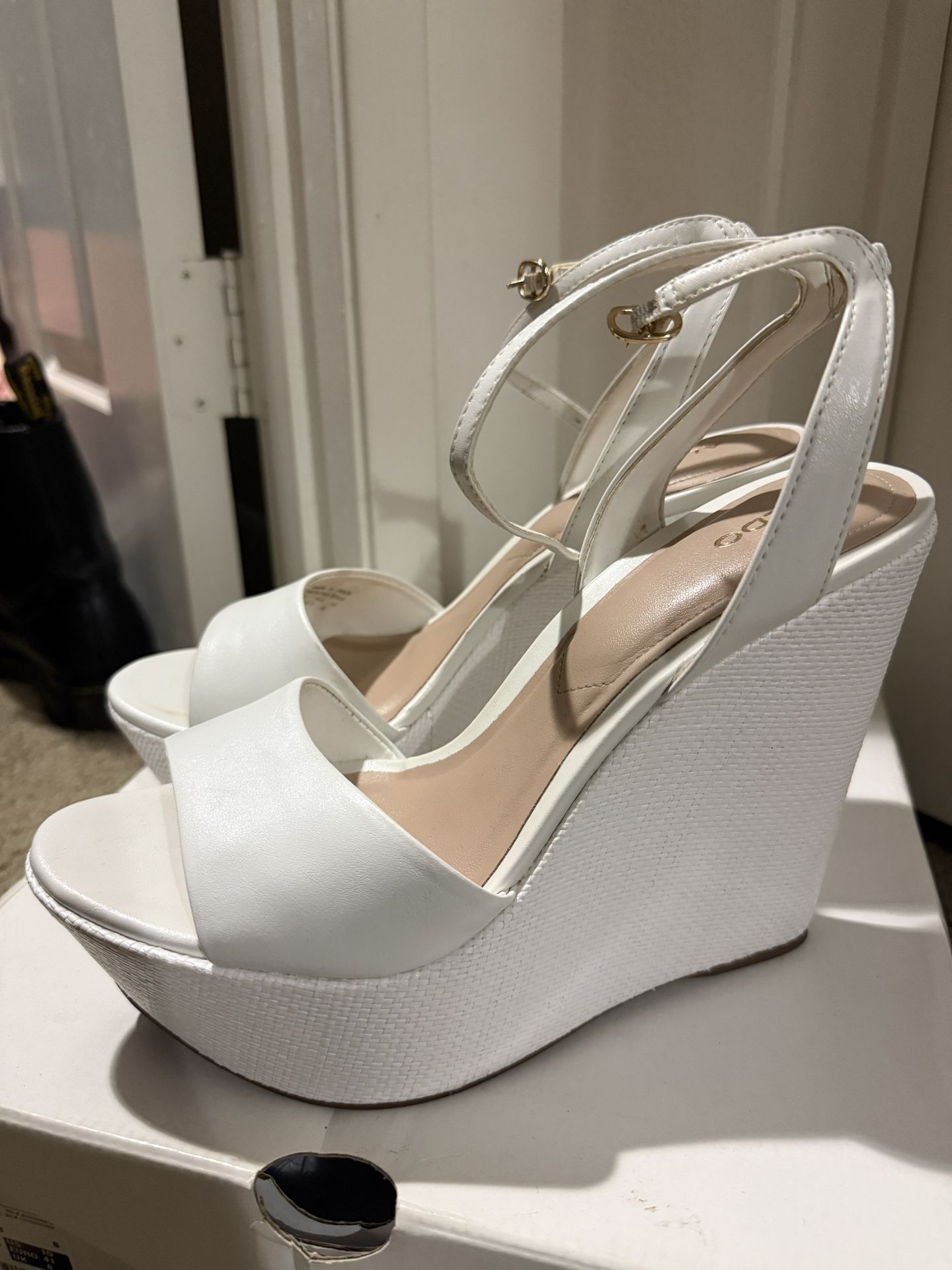 All White Wedge Heels