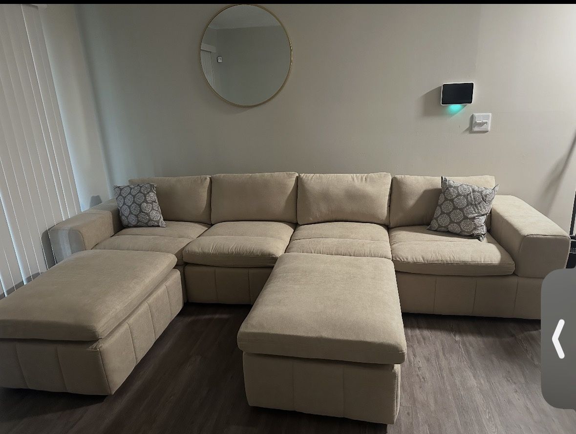 Beige Polyester Sectional Sofa 