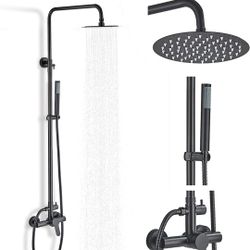 Shower Fixtures Matte Black Outdoor Shower Faucet Kit 8 Inch High Pressure Shower Head with Handheld Spray Bathroom Shower System