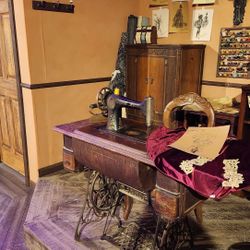 Vintage Sewing Machine and Wood Console Tables