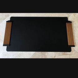 Black Plastic Work Desk Protective Pad  With Wood Sides 35” x 18”