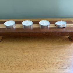 Artisan made wooden candle holder. New.