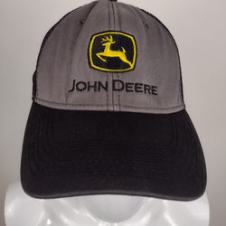 John Deere Tractors Mesh Snapback Trucker Hat Adjustable Cap - Black & Grey