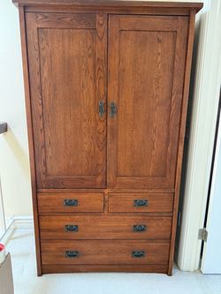 Mission Style Oak Wood Storage Cabinet/Armoir with Drawers