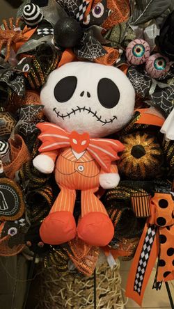 Orange Skellington Halloween Wreath
