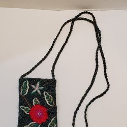 Forest Green Beaded And Embroidered Floral Mini Crossbody Bag With Braided Strap