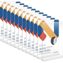 12 Pack Acrylic Sign Holder 8.5 x 11, Vertical T Shape Plastic Sign Holder with Base, Double-Sided Clear Tabletop Plexiglass Flyer Stands for Restaura