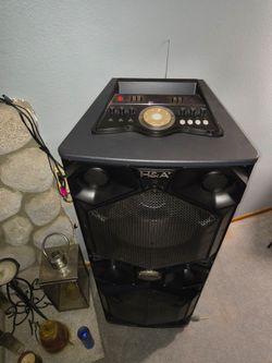H&A Party Speaker Tower with DJ Controls and Super Base, Built in Karaoke Machine with Mics