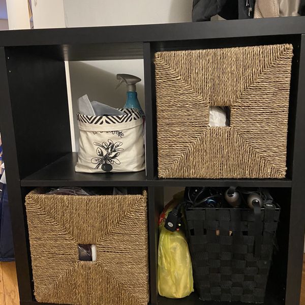 IKEA Kallax Black Shelf With 2 Rattan Baskets for Sale in New York, NY