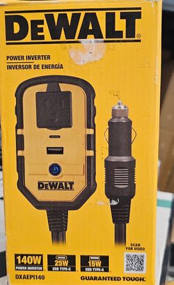 DEWALT DXAEPI140 Power Inverter for Vehicles
140-Watts of Household Power, 25W USB Type C, 15W USB Type A