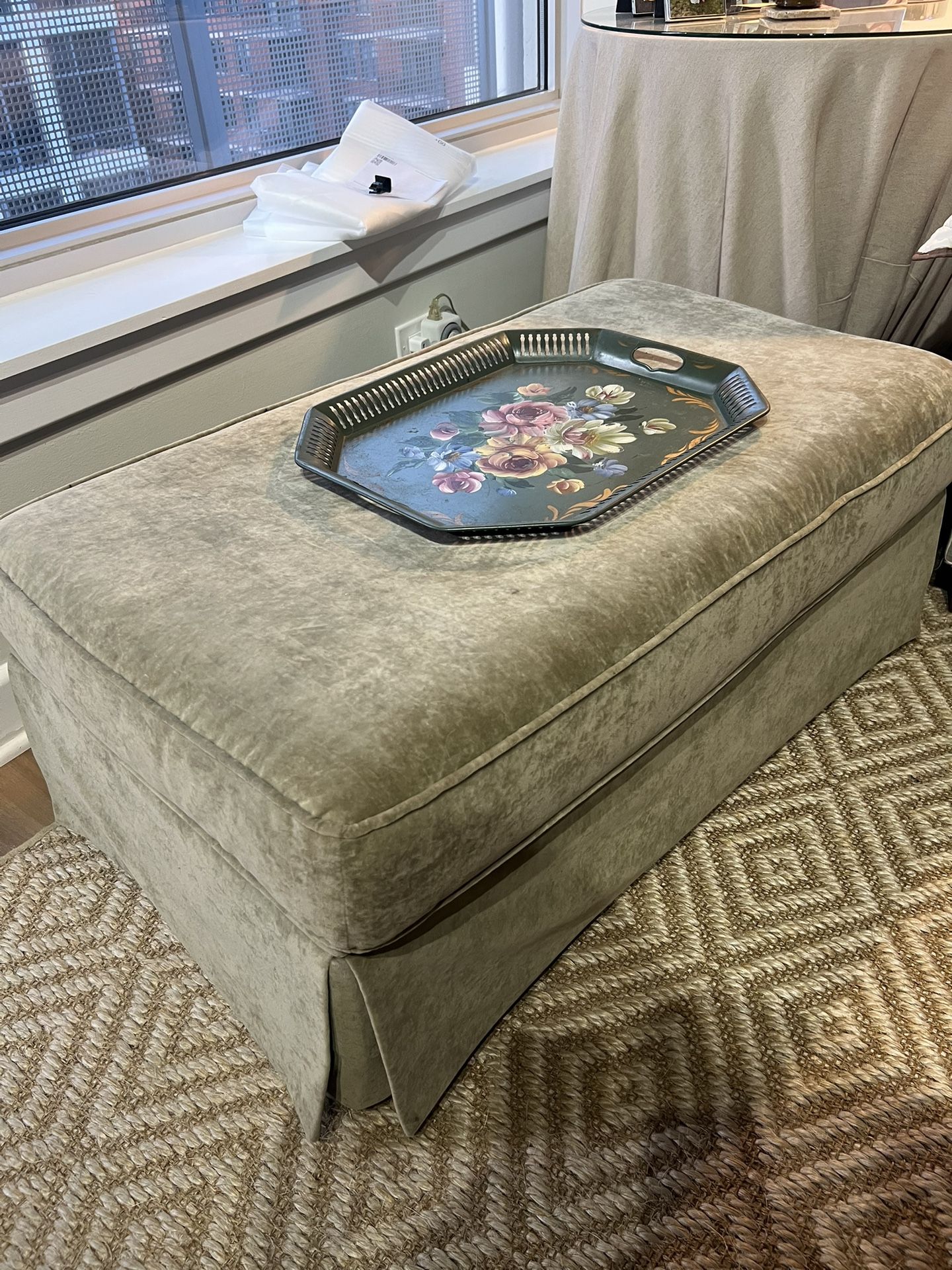 Olive Green Velvet Ottoman