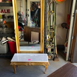 1970 vintage mirror with bench/ Table with marble Top