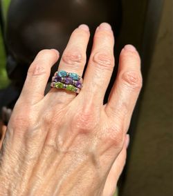 Amethyst, Citrine & Aquamarine (Set of 3) Sterling Silver Stack Rings (Approx. Size 6.5)