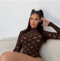 Brown Mesh Diamond Print Bodysuit