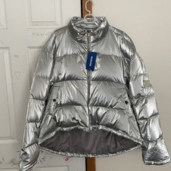 Shiny Silver Puffer Jacket Size L