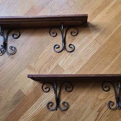 Hand Forged Iron And Wood Plate Holder  Shelves (2) RH Pottery barn