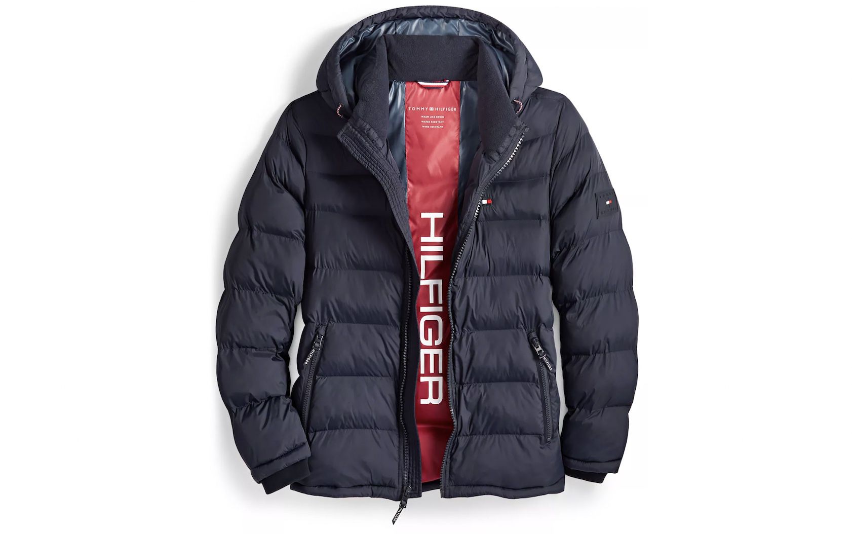 Tommy Hilfiger Mens hooded Quilted puffer Jacket Midnight Navy -NEW with Tag
