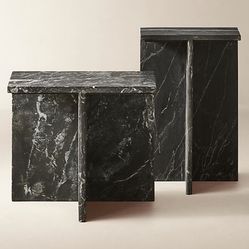 NEW CB2 T Marble Black Marble Side Tables