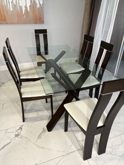 Dining room set - glass table and 6 chairs