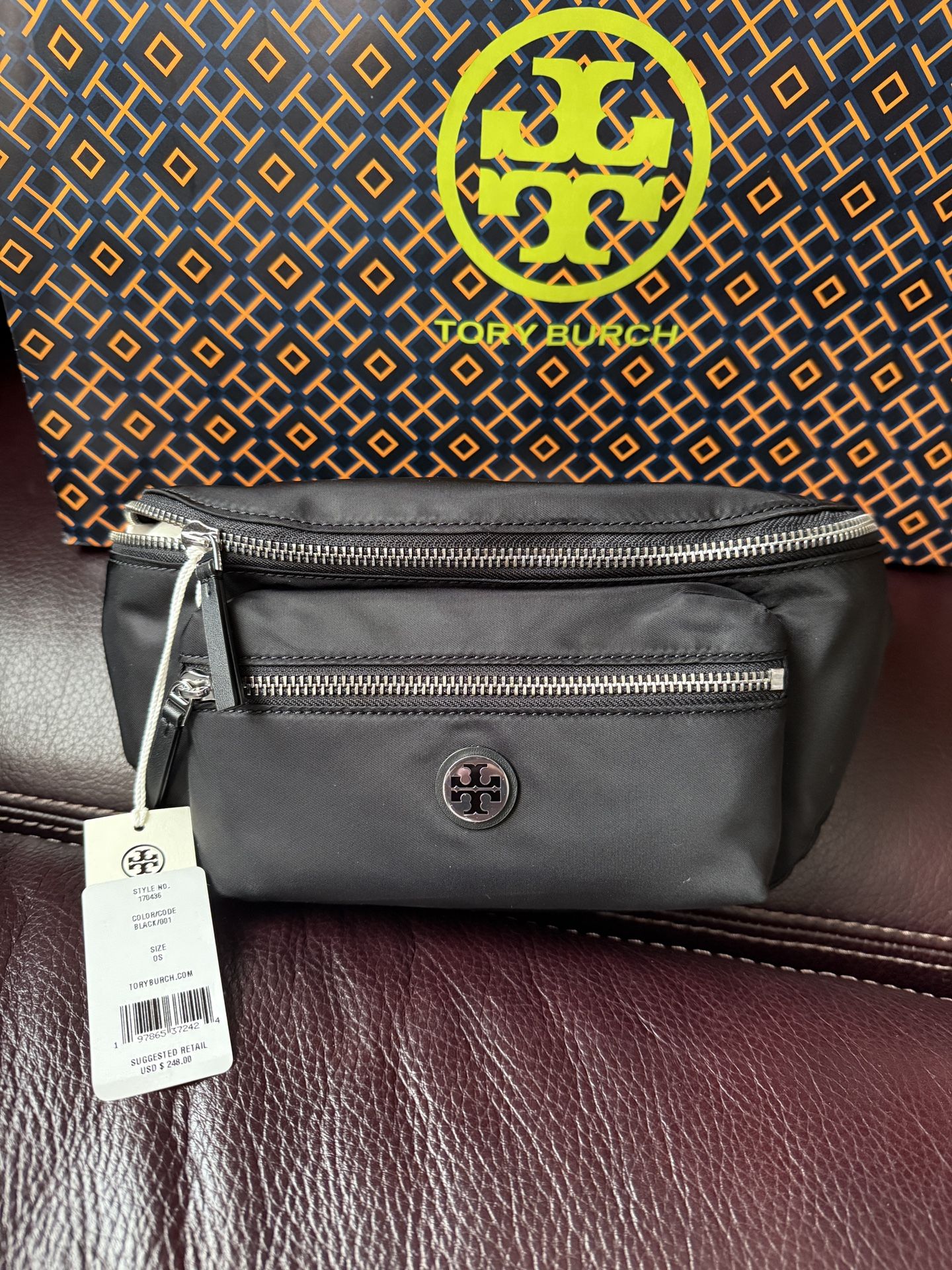 TORY BURCH BLACK NYLON BELT BAG FANNY PACK CROSSBODY PURSE 170435