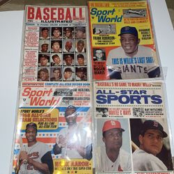 8 Vintage Sports Magazines Baseball + Covers Mays Robinson Koufax Aaron Yaz Namath